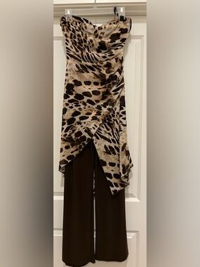 Bisou Bisou Brown and Leopard Print Strapless Top